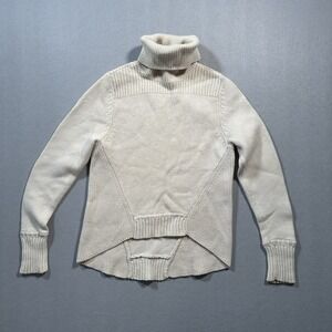 Magaschoni Wool Cashmere Turtleneck Sweater Womens Cream Rib Knit Luxury